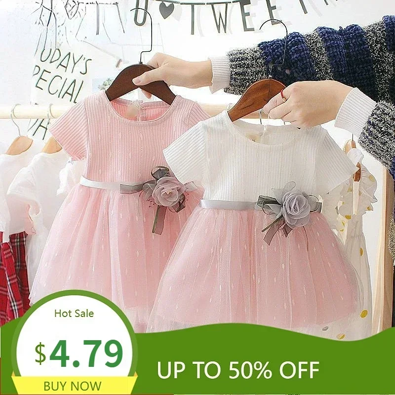 2023 Summer Baby Girl Clothing Newborn Infant Girls Dress Patchwork Mesh Princess Dress Toddler Kids Birthday Party Clothes