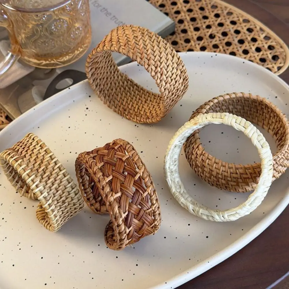 Anillo de mano, pulsera tejida de ratán, joyería de mano hecha a mano, brazalete de estilo étnico, adornos de vacaciones con forma de Nido de Pájaro