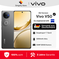 vivo V50 5G Smartphone 12GB+512GB,EU Version, 6.77 Inch Ultra Slim Quad Curved AMOLED Display，Professional 50+50MP ZEISS Cameras, 4K Video, 5260mAh Battery,90W Fast Charge, , IP68 + IP69 Dust