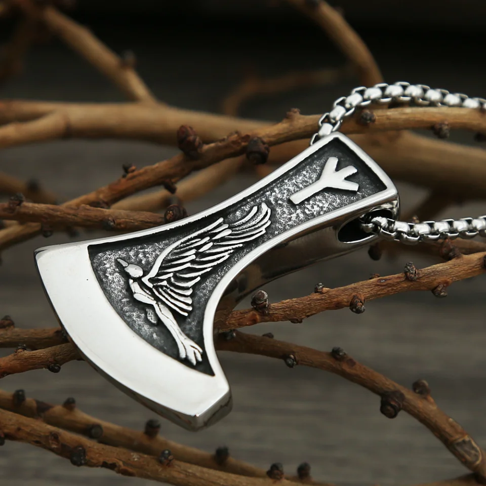 Vintage Stainless Steel Viking Axe Pendant Necklace For Men Nordic Fashion Celtic Knot Necklaces Amulet Jewelry Gift Wholesale