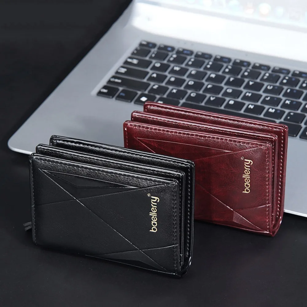 

Business PU Leather Men's Short Wallet Zipper Casual 2 Fold Wallets Classics Multifunction Male Leather Purse Men