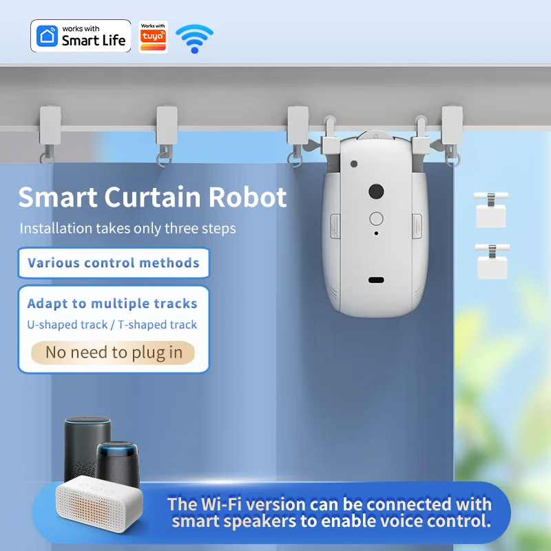 The Advanced Noiseless Smart Automatic Curtain Robot Is Equipped with an App, Timer, and Voice Remote Control, Supports T/U, and