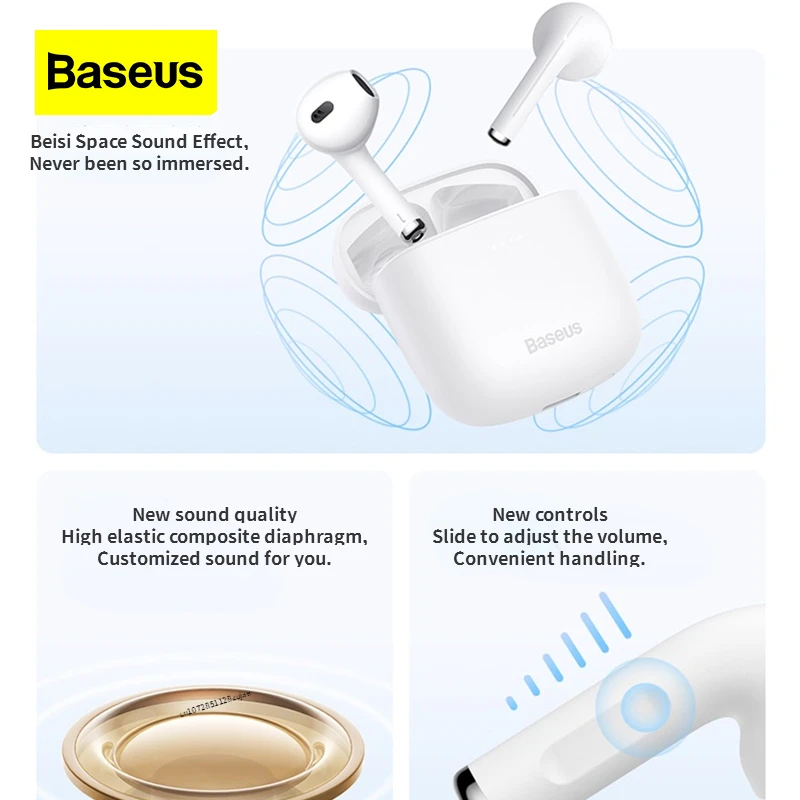 Baseus W04 Intelligent Call Noise Reduction Earphone for Sport TWS Wireless Bluetooth IP5X Waterproof High Fidelity Game Headset