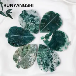 1pc Natural Crystal Leaves Sculpture Moss Agate Family Decoration Energy Health Gift DIY Pendant Gemstone