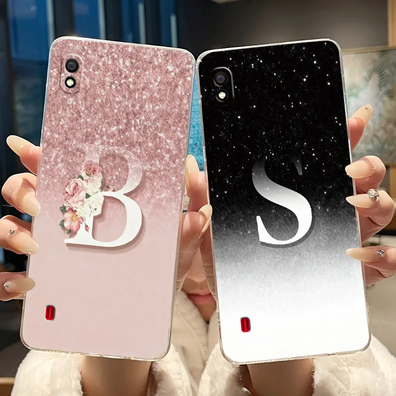 For Samsung A10 A10S Phone Case Luxury Elegant Letter Clear Silicone Protector Back Cover For Galaxy A 10 Full Protection Bumper