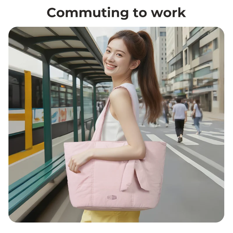 BAGSMART Women's Padded Tote Bag Large Capacity Commute Shoulder Bag Quilted Solid Ladies Handbag Portable Casual Ladies Handbag