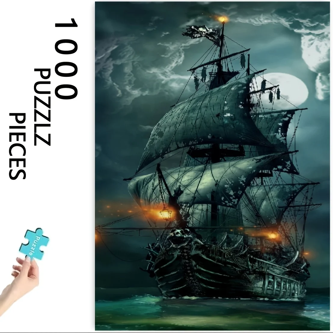 1000피스 해적선 직소 퍼즐 - 두꺼운 도전 퍼즐 게임, 어두운 분위기의 해적선, 교육용 해양 역사 활동
