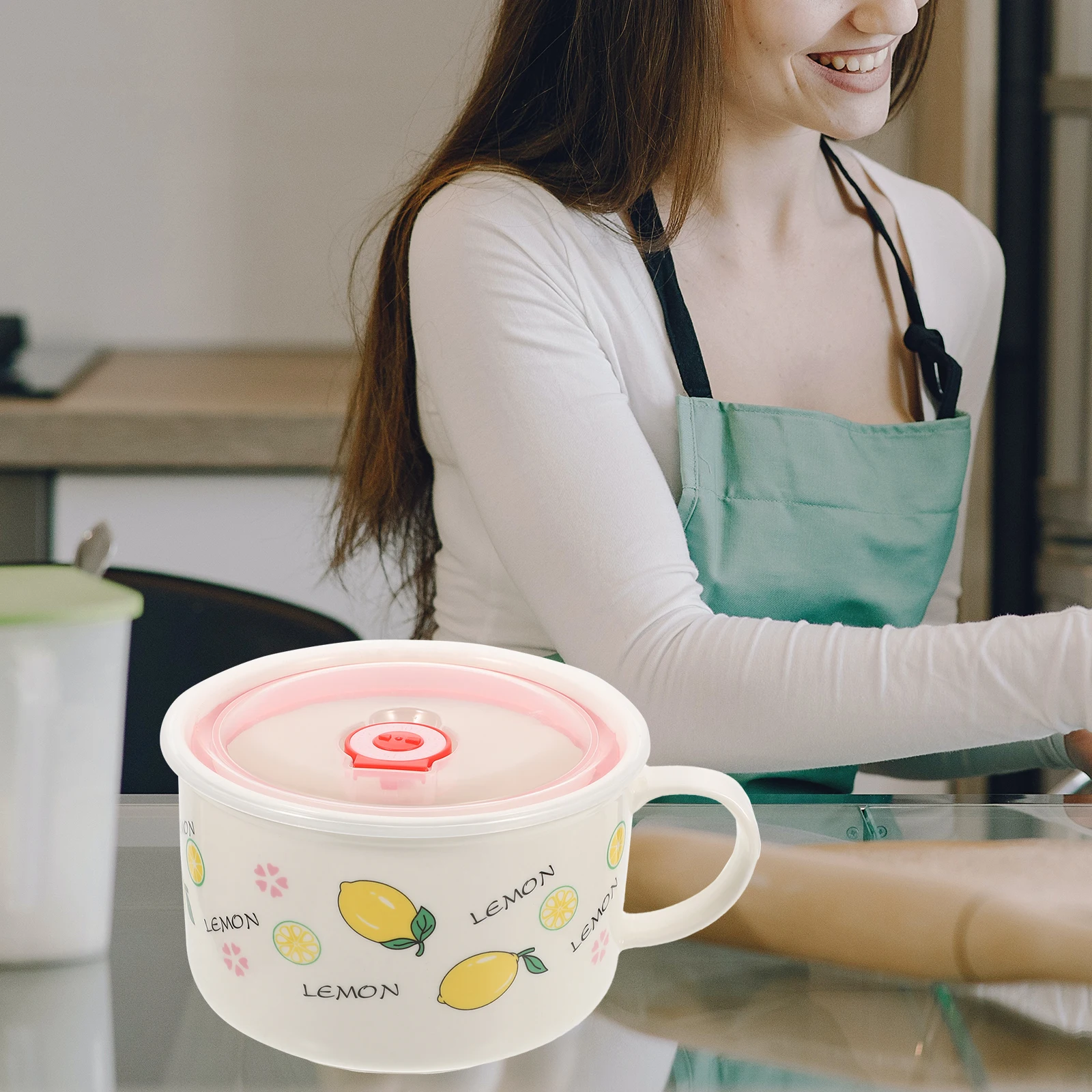 

Безопасная в микроволновой печи керамическая миска для супа с крышкой-ручкой, большая емкость для супа, рамен, миска для лапши быстрого приготовления, домашнего офиса с ручкой