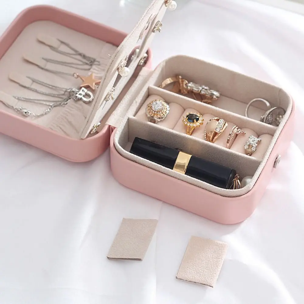 

Practical PU Jewelry Storage Box Dustproof Pink Jewelry Display Case Large Capacity Simple Portable Jewelry Organizer Women