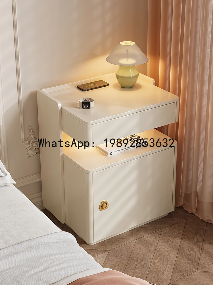 YFY Cream Style Solid Wood Bedside Cabinet with Integrated Safe for Small Bedrooms Smart Bedside Cabinet