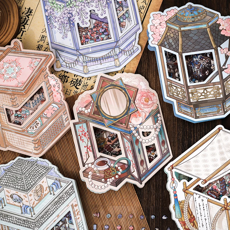 ملصقات Mr. Paper Fleeting Joys Diorama 6 شارات مشهد مصغرة ثلاثية الأبعاد، ديكور مجلة كلاسيكية، مجموعة السفر الثقافية #6