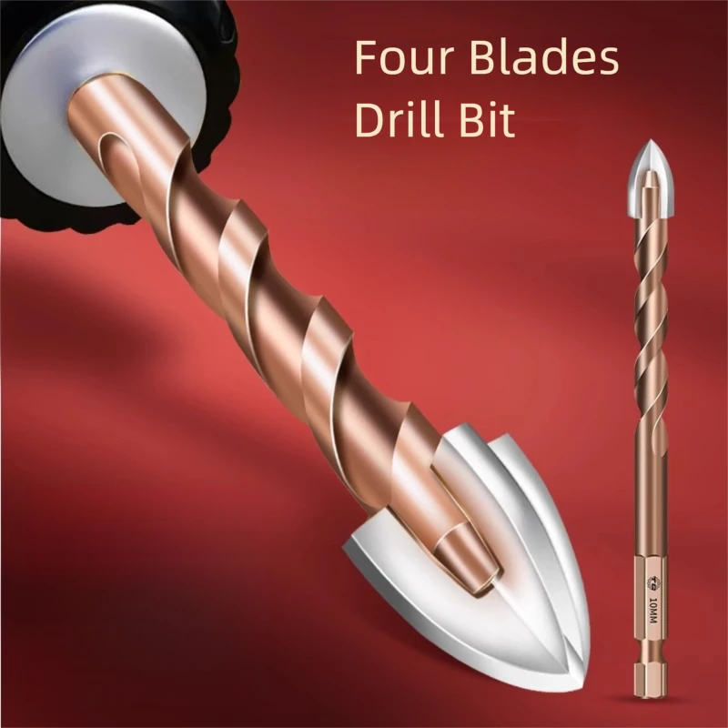 TG Heavy Duty 4-Flute Hex Shank Drill Bit - High Hardness Carbide for Tile, Concrete & Masonry Tool