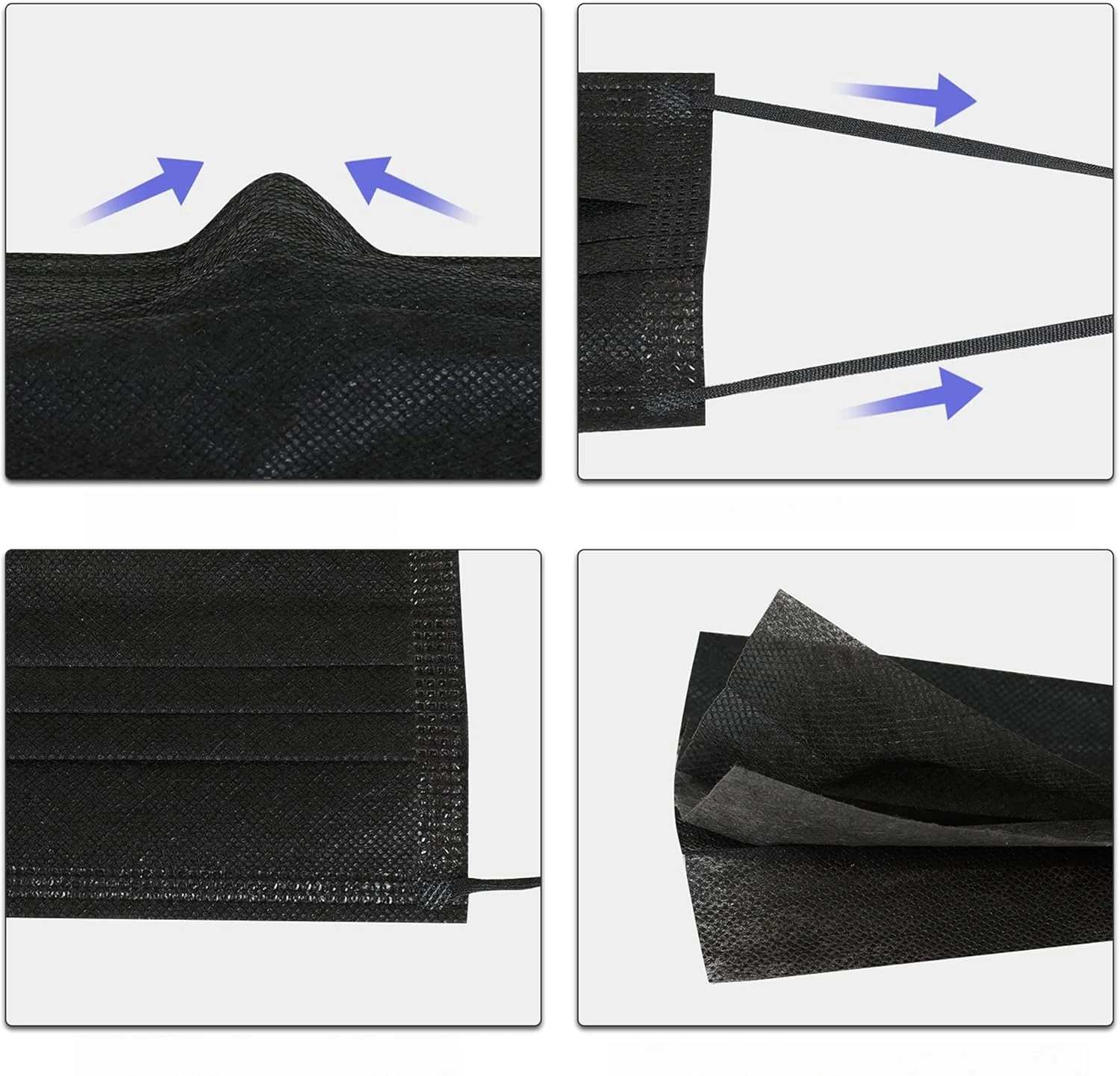 Fast Delivery! 300Pcs Thick Black Disposable Protective Masks - 3-Layer Breathable and Comfortable, with Adjustable Ear Loops and Secure Nose Pads - 200/100/50/10 Pieces, Affordable for Home Use, Can Be Purchased in Bulk, Perfect for Outdoor Activities, Home, Commuting, Office, School, Unisex