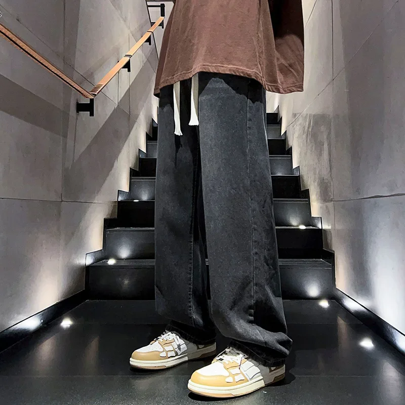 

Men's Spring Vintage Jeans Fashion Washed Street Casual Wide Leg Denim Pants Straight Casual Loose Male Versatile Trousers