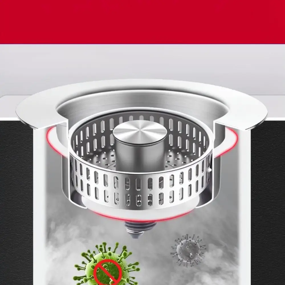 Universal Stainless Steel Kitchen Sink Drain Stopper Press Bounce Core Filter Clog Prevention Basin Sink Waste Accessory