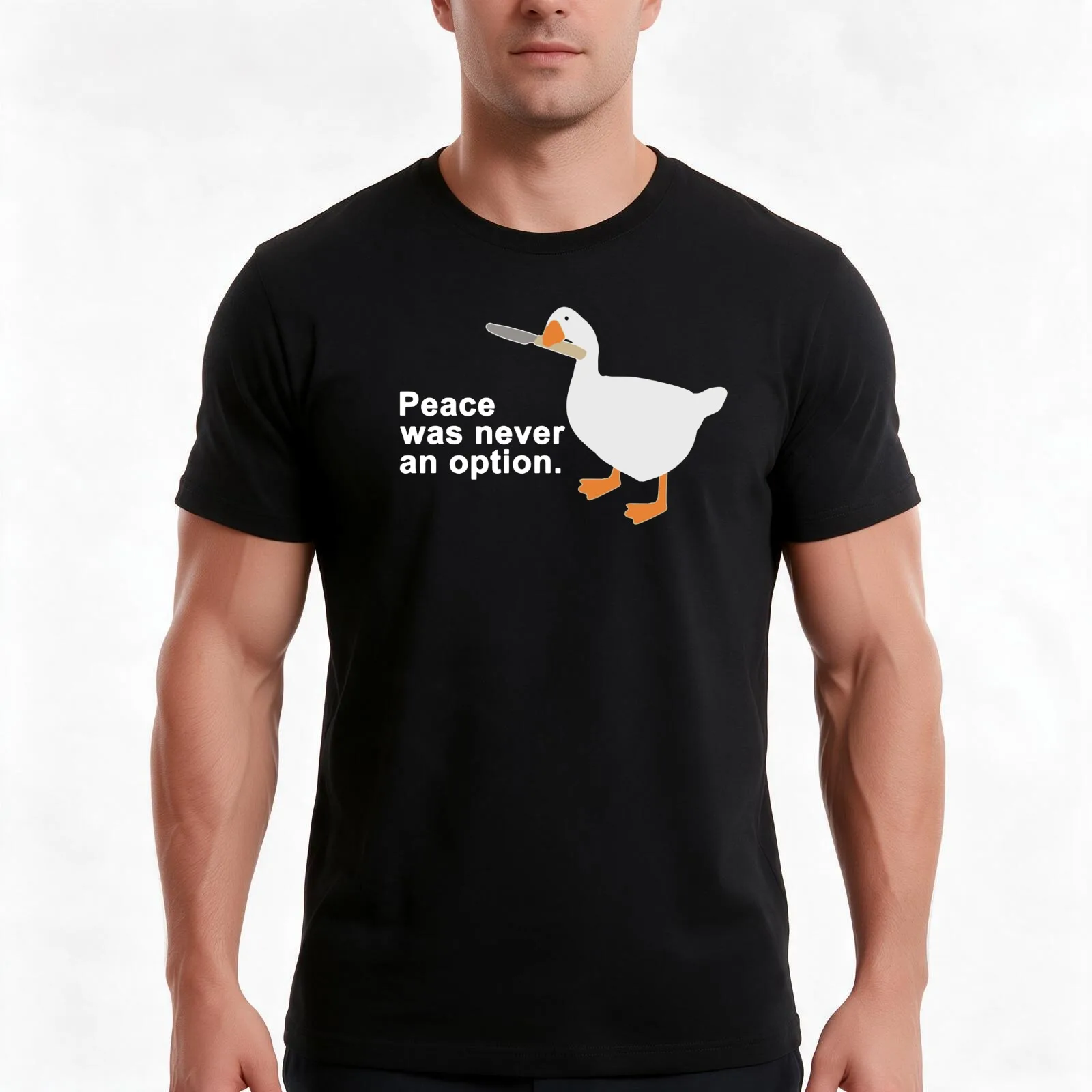 Peace was never an option - Funny Untitled Goose Game T-Shirt, Summer Casual Cotton Tee, Oversized Streetwear Tops, 100% Cotton