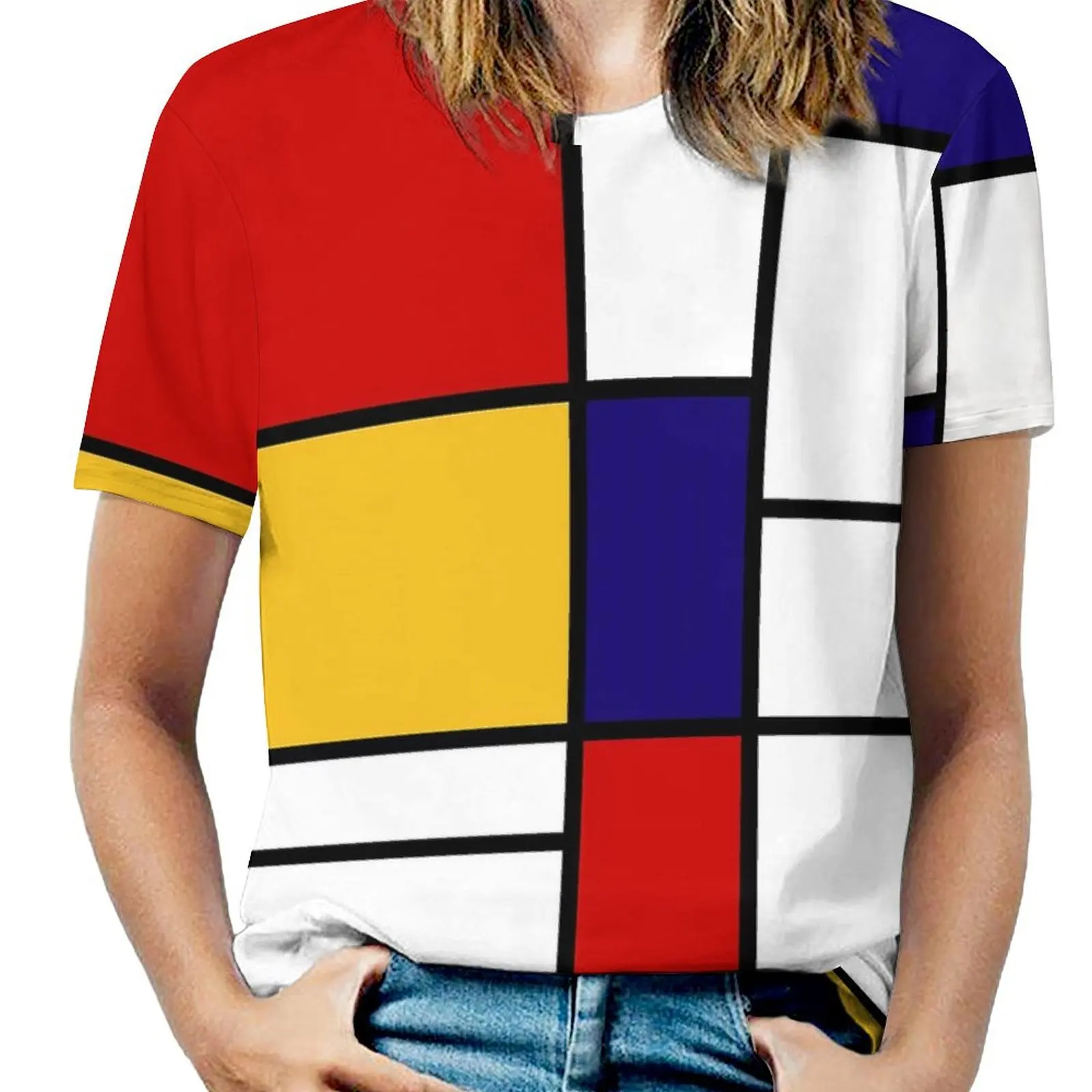 Female T-Shirt De Stijl Print O Neck T Shirts Short Sleeve Mondrian Inspired Elegant Custom Tshirt Classic Clothing 4XL 5XL 6XL