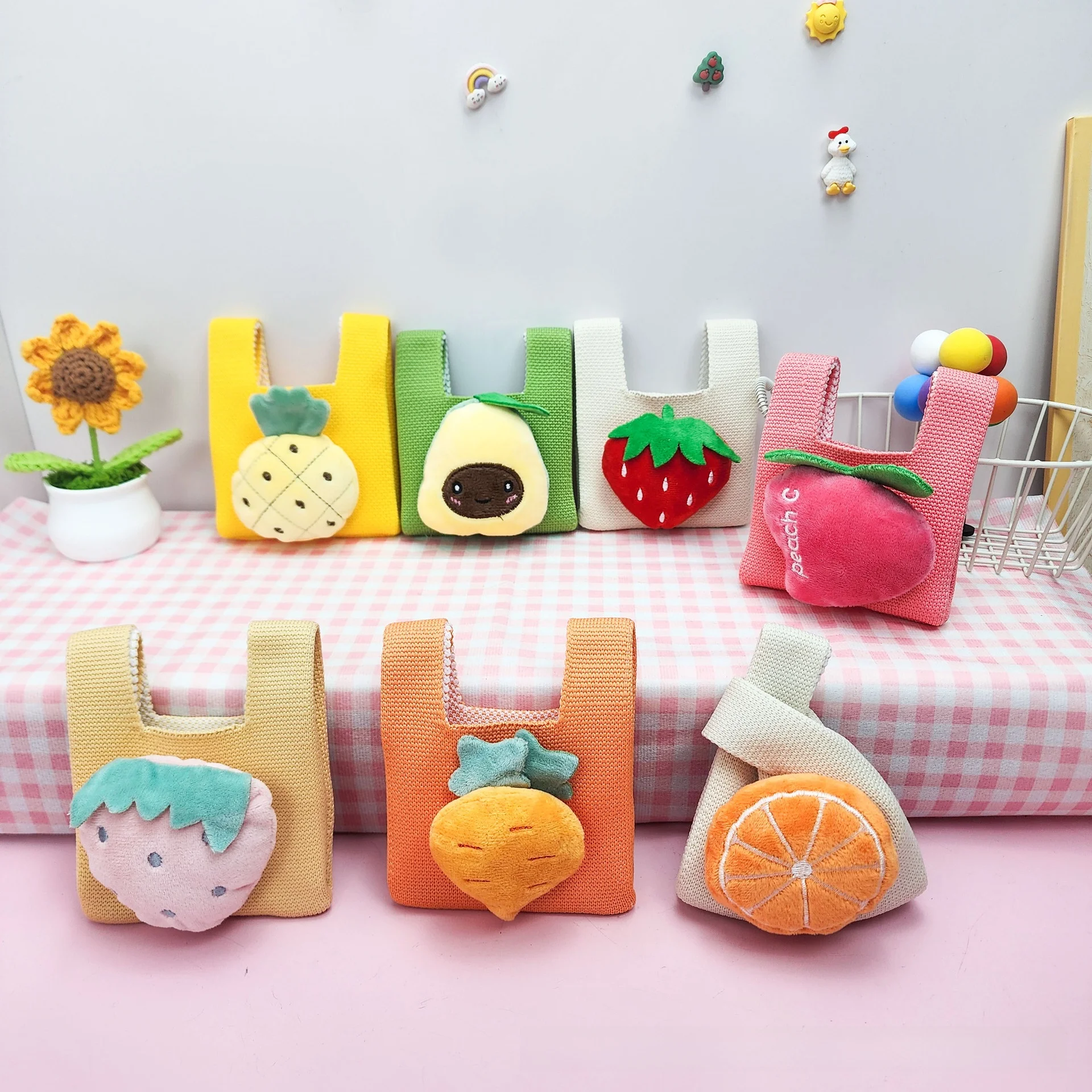 Cute Knitted Fruit Series Coin Purse Storage Bag Earphone Bag Children's Lovely Pendant Small Size Cross-Border Wallet