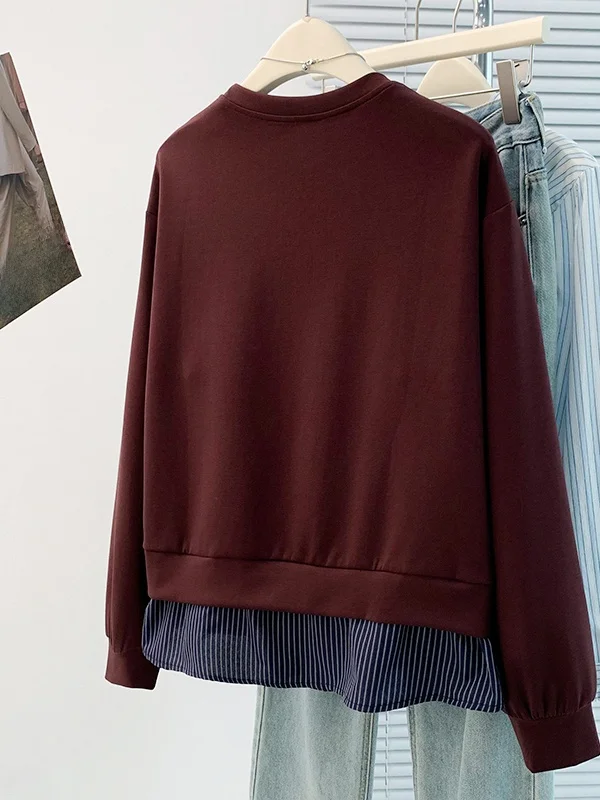 เสื้อฮู้ดดี้ลายทางต่อผ้าทรงหลวมสไตล์ลำลอง ดีไซน์ทันสมัย ใส่ได้ทุกโอกาส แขนยาว ทรงกลม สำหรับฤดูใบไม้ร่วงและฤดูหนาว