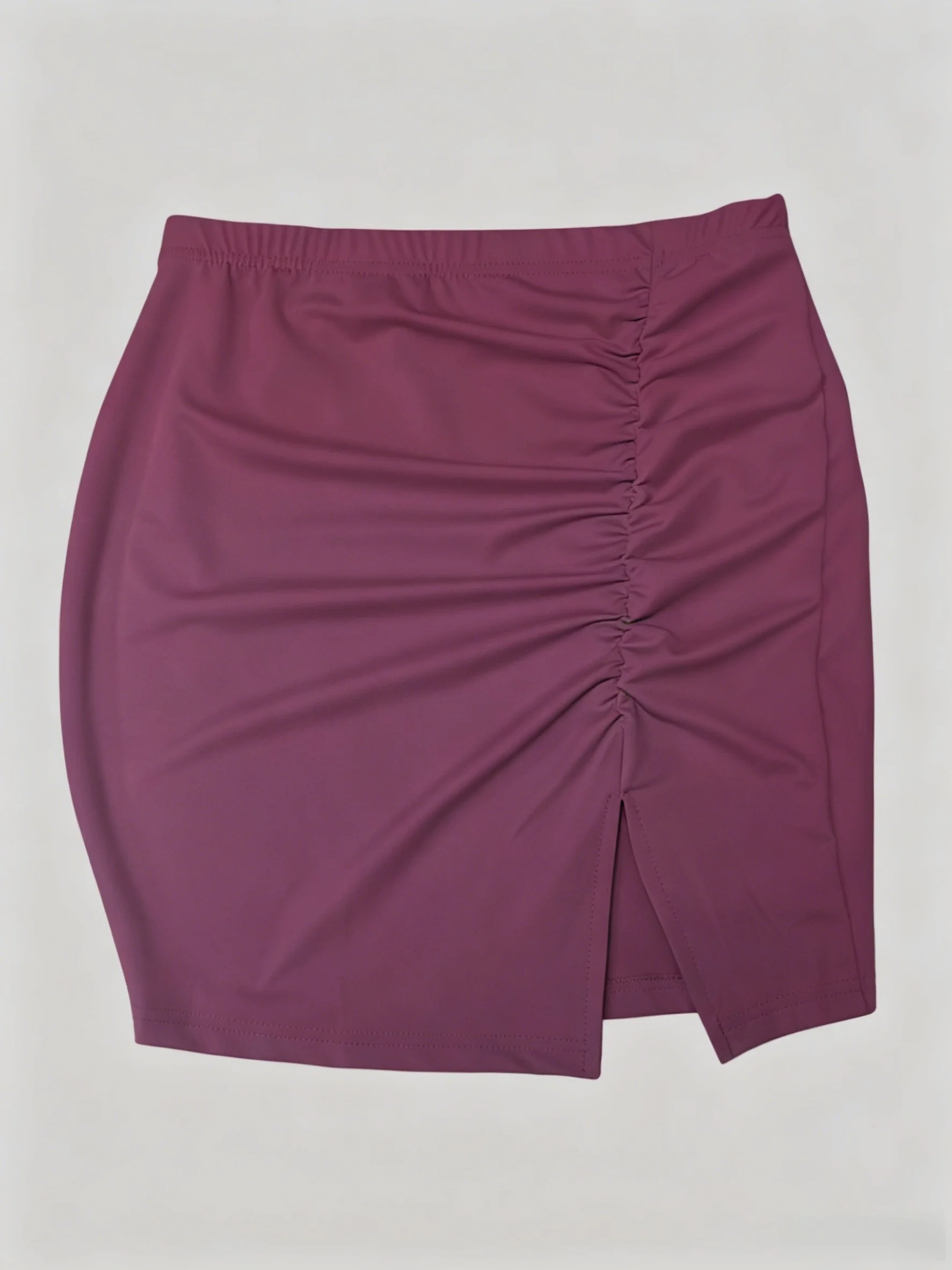 

Women Purple High Waist Ruched Side Slit Bodycon Mini Skirt Casual Slim Fit Short Pencil Skirt For Daily Wear Streetwear & Summe