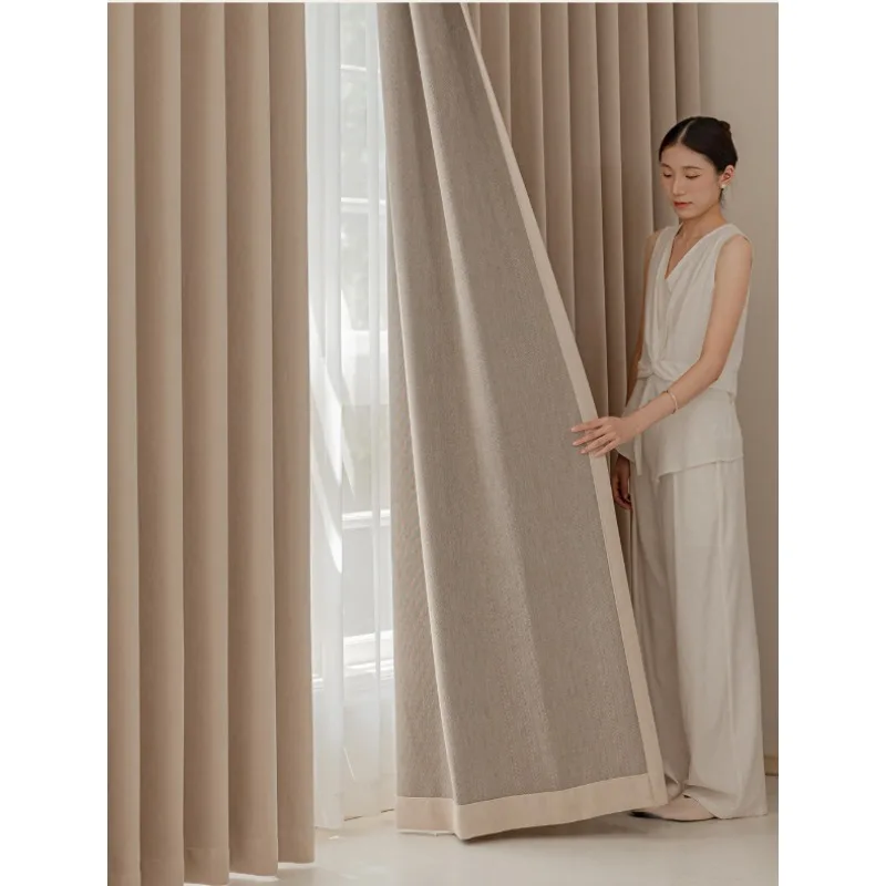 Custom size Herringbone Thick Chenille Beige Cream Luxury Curtains for Living Room Bedroom Blackout  Window Solid Color House