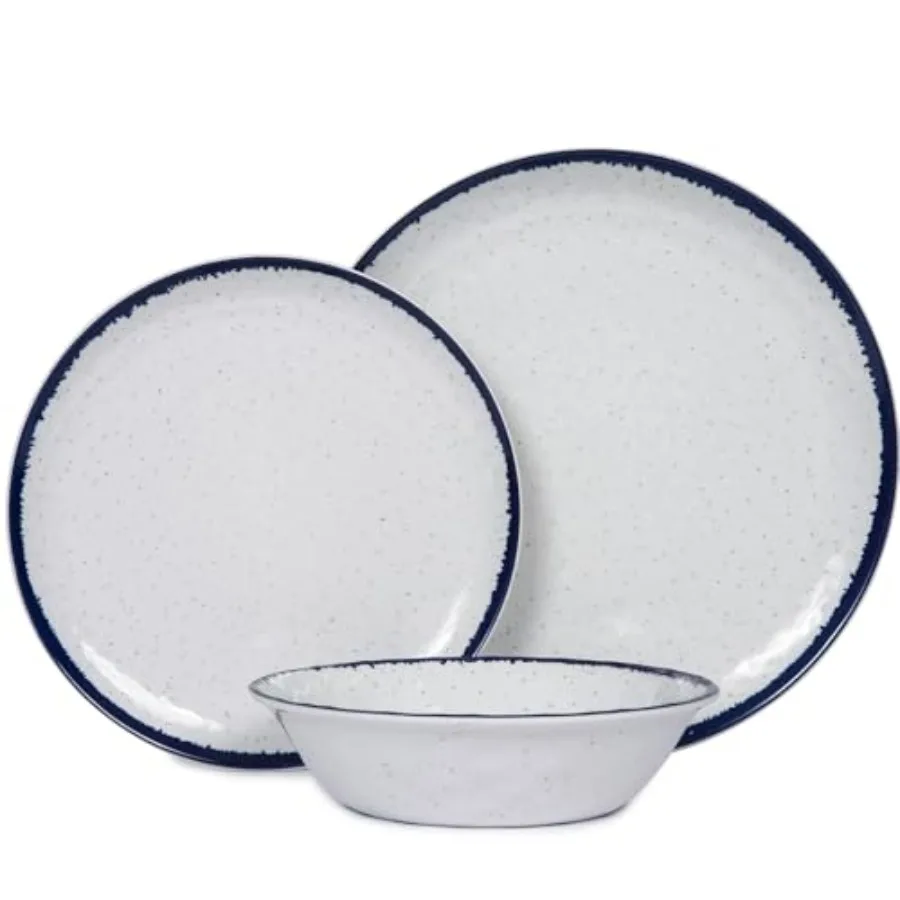 

12-Piece Melamine Dinnerware Set for 4 - Retro Speckled Pattern Plates and Bowls, Lightweight and Scratch Resistant, Indoor/Out