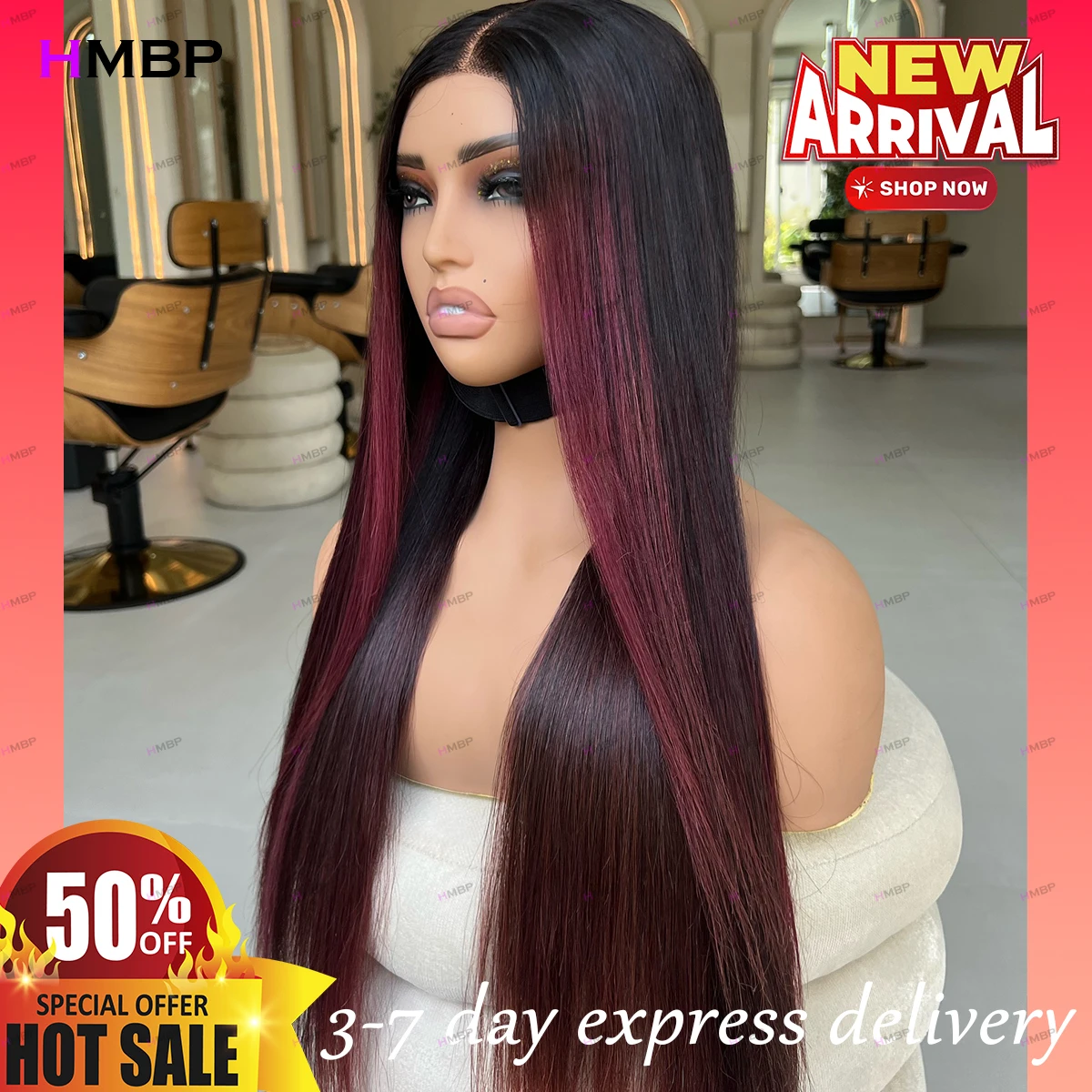 Highlight 1B/99j Color Straight Glueless Lace Frontal Wigs Human Hair Ready To Go Preplucked Hair 360/13×6 HD Lace Frontal Wig