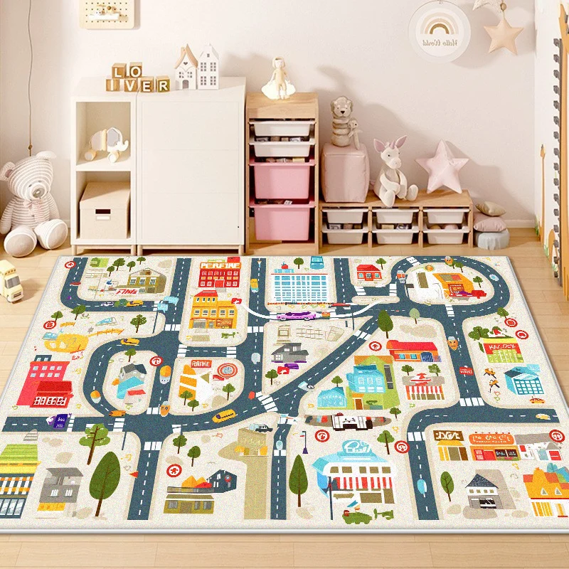 Traffic Road Play Living Room Carpet Decoration Home Non-slip Soft Rug Bedroom Bedside Foldable Plush Floor Mat Tatami Washable