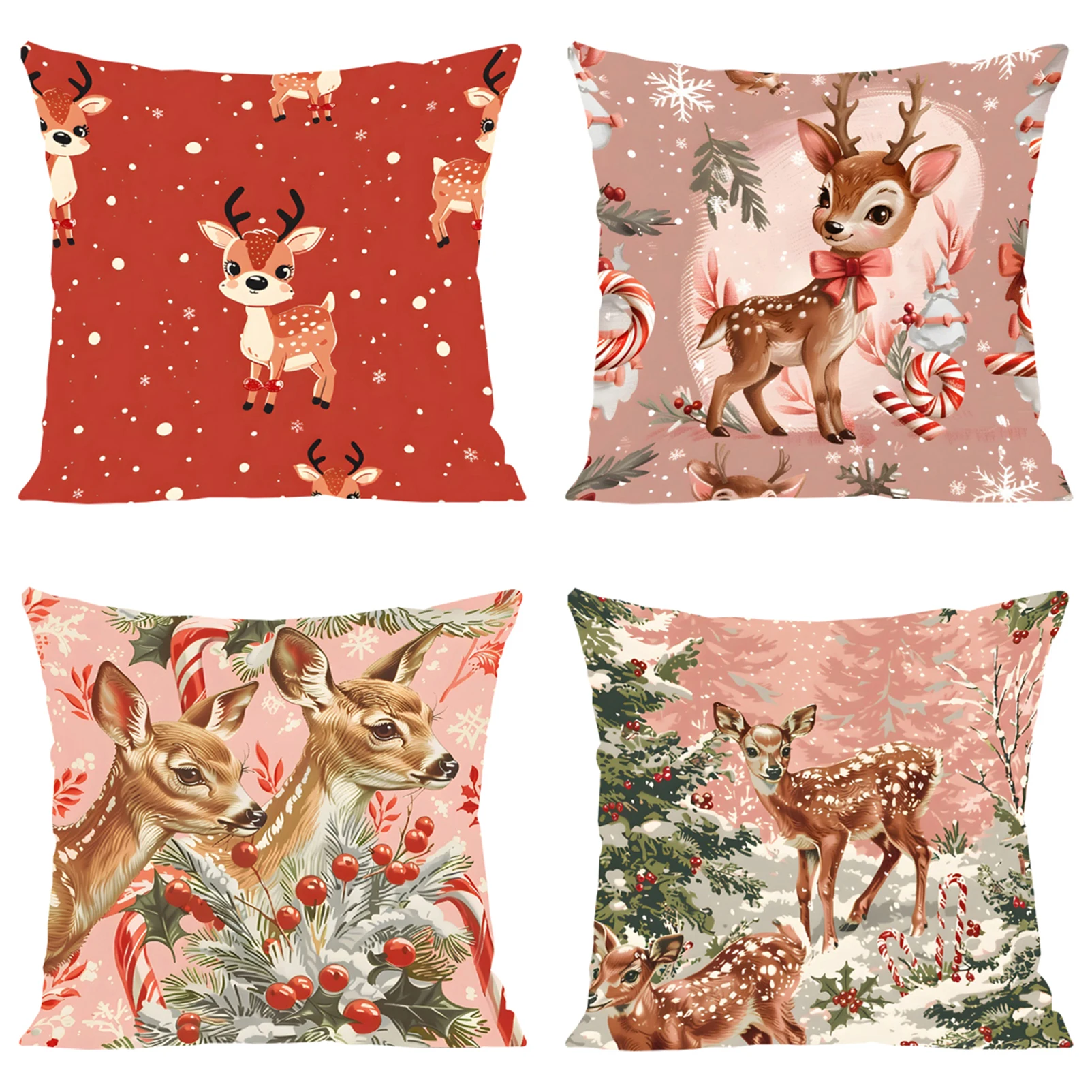 

Christmas Decoration Pillowcase Happy New Year Deer Pillow Cover 50x50 Sofa Cushion Cover Double sided Printed Red and White