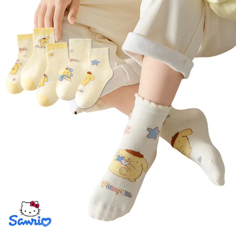 Sanrio Kulomi Meileti Cute Cartoon Mid tube Cotton Socks Autumn/Winter Edition Breathable Sweat Absorbing Mid tube Cotton Socks