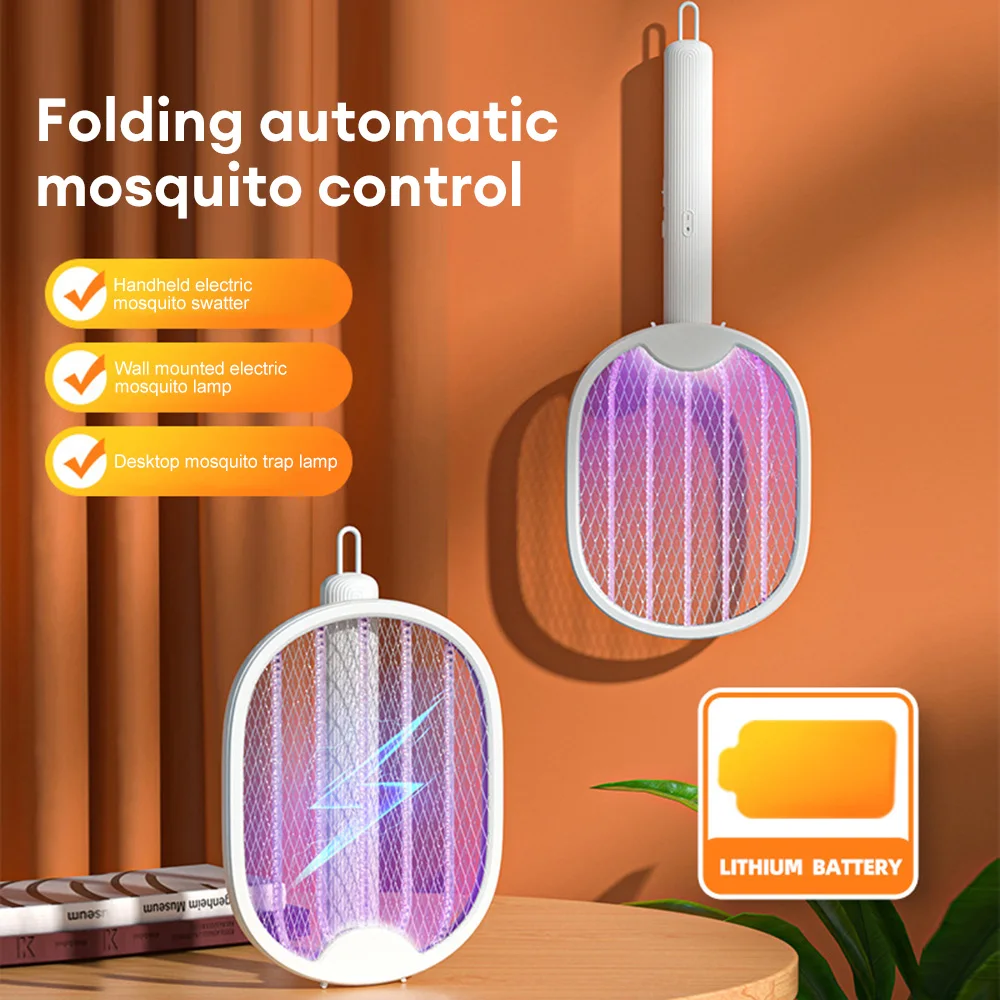 Raqueta eléctrica plegable para mosquitos, para moscas matamoscas, trampa recargable por USB, repelente de mosquitos para el hogar, mata insectos con luz UV