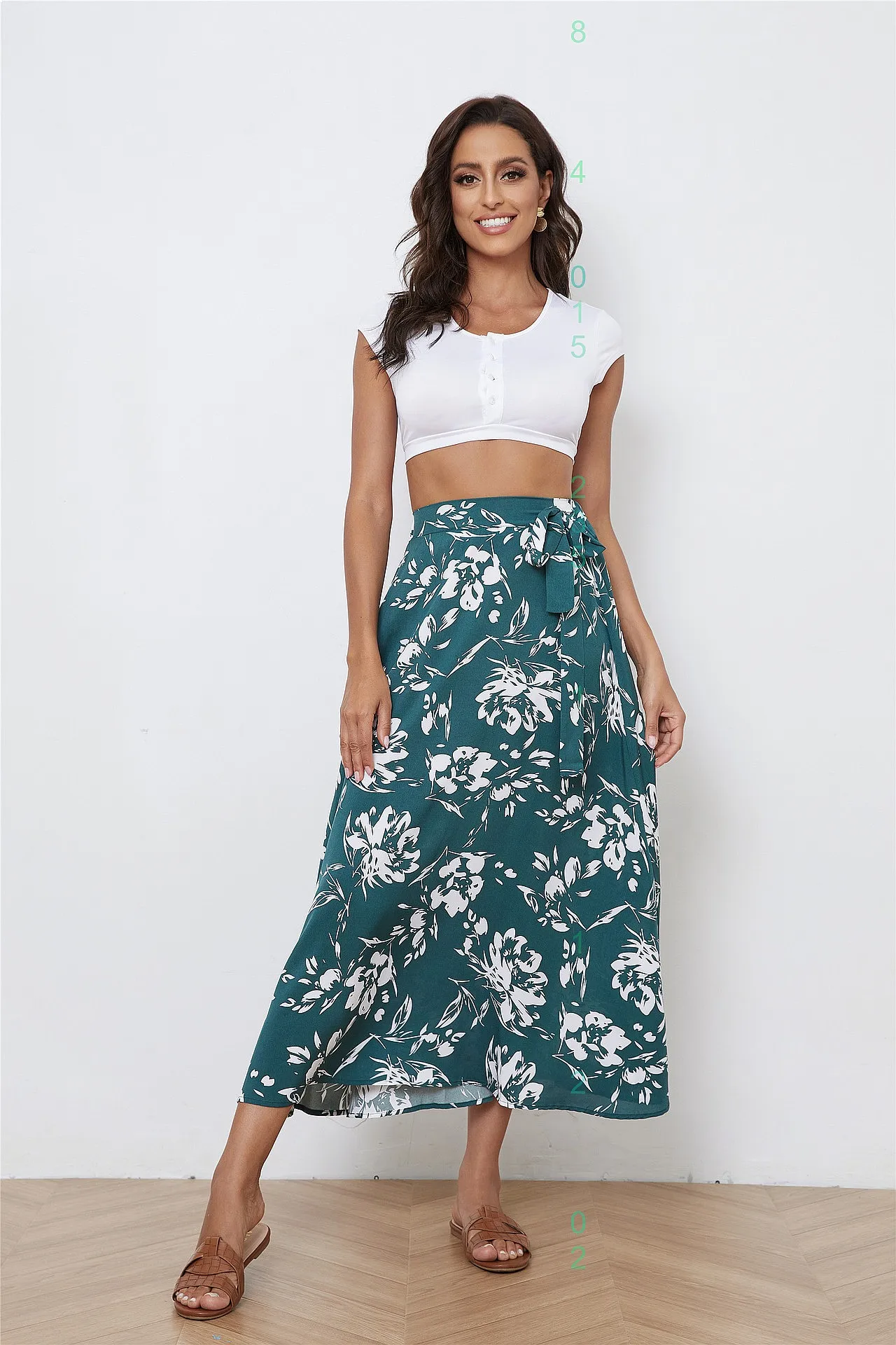 

Elegant Floral Chiffon Skirt Long Maxi Dress Floral Print A-Line Skirts Spring Summer