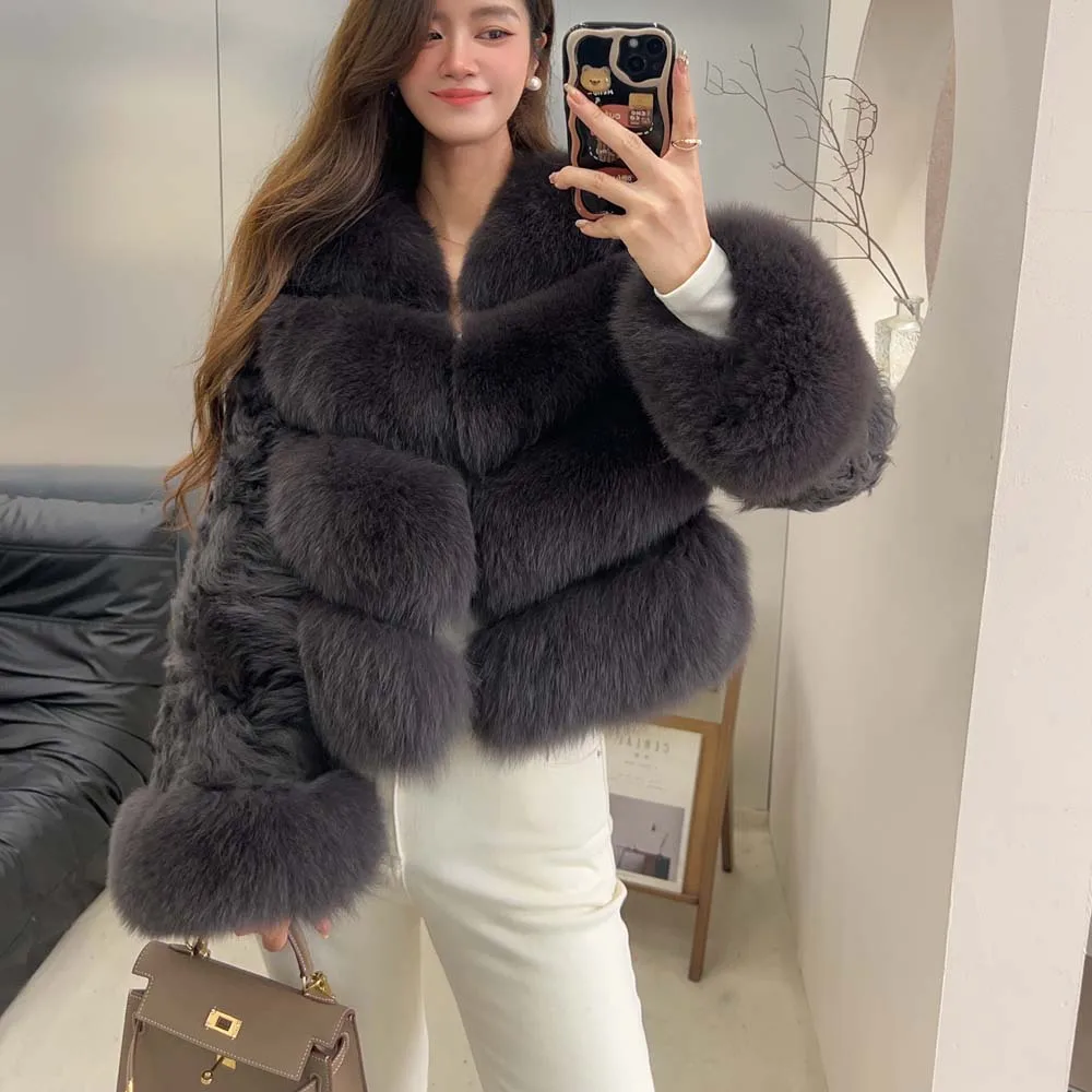 여성용 모피 코트 여우털 재킷 양털 모피 재킷 천연 리얼 여우털 재킷 코트 양털 모피 재킷