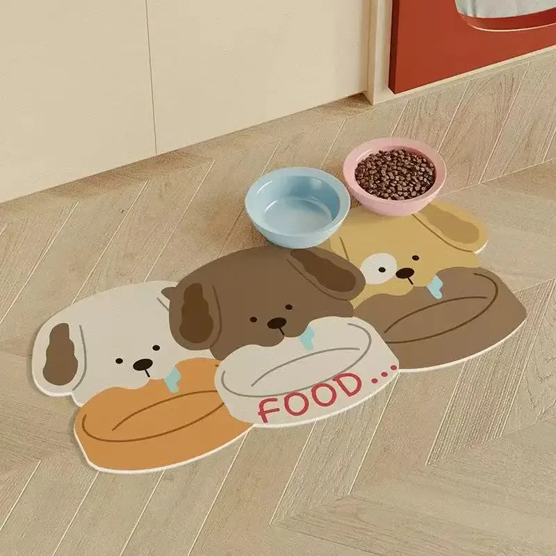 VIKAMA Cute Three Puppies Pet Feeding Mat,Waterproof Non‑Slip Dog Cat Bowl Pad,Spill‑Proof Easy‑Clean Pet Dining Placemat Rug