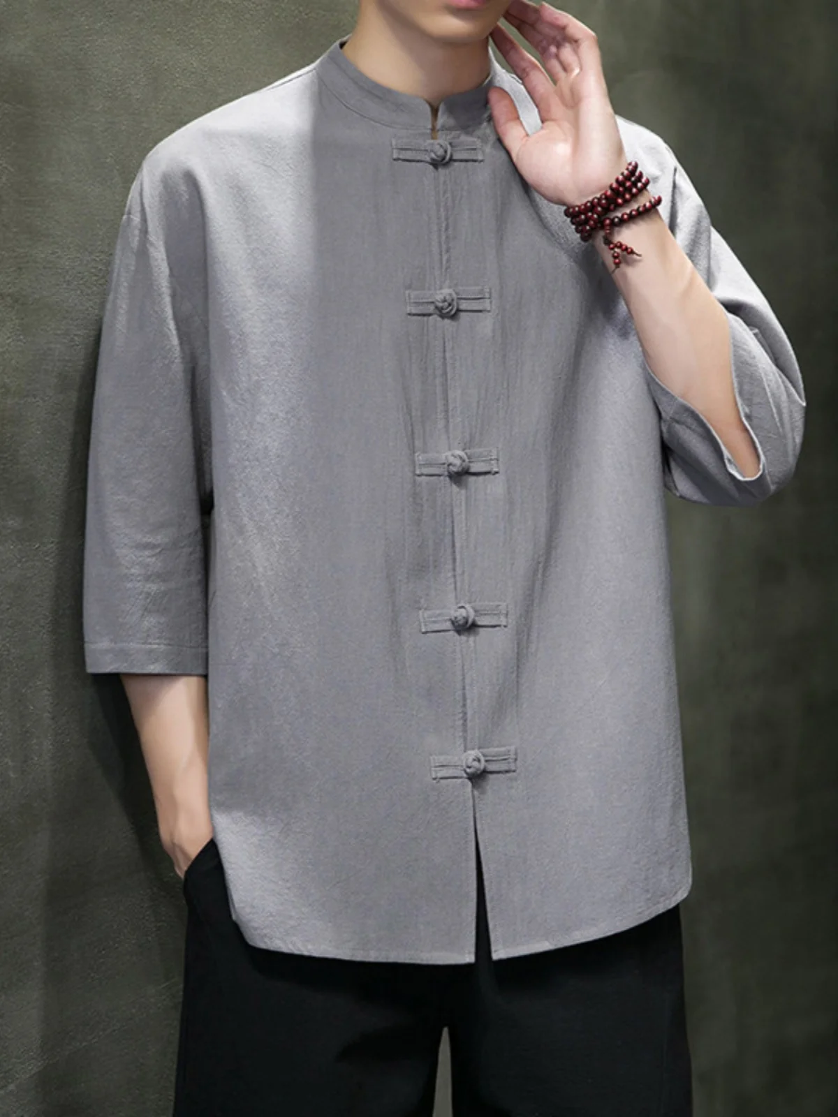 

Ice Silk ort Sve irt Men's Summer Thin Sle Casual Vintage Button down Hanfu Seven Sve Loose Fit Breathable T-irt