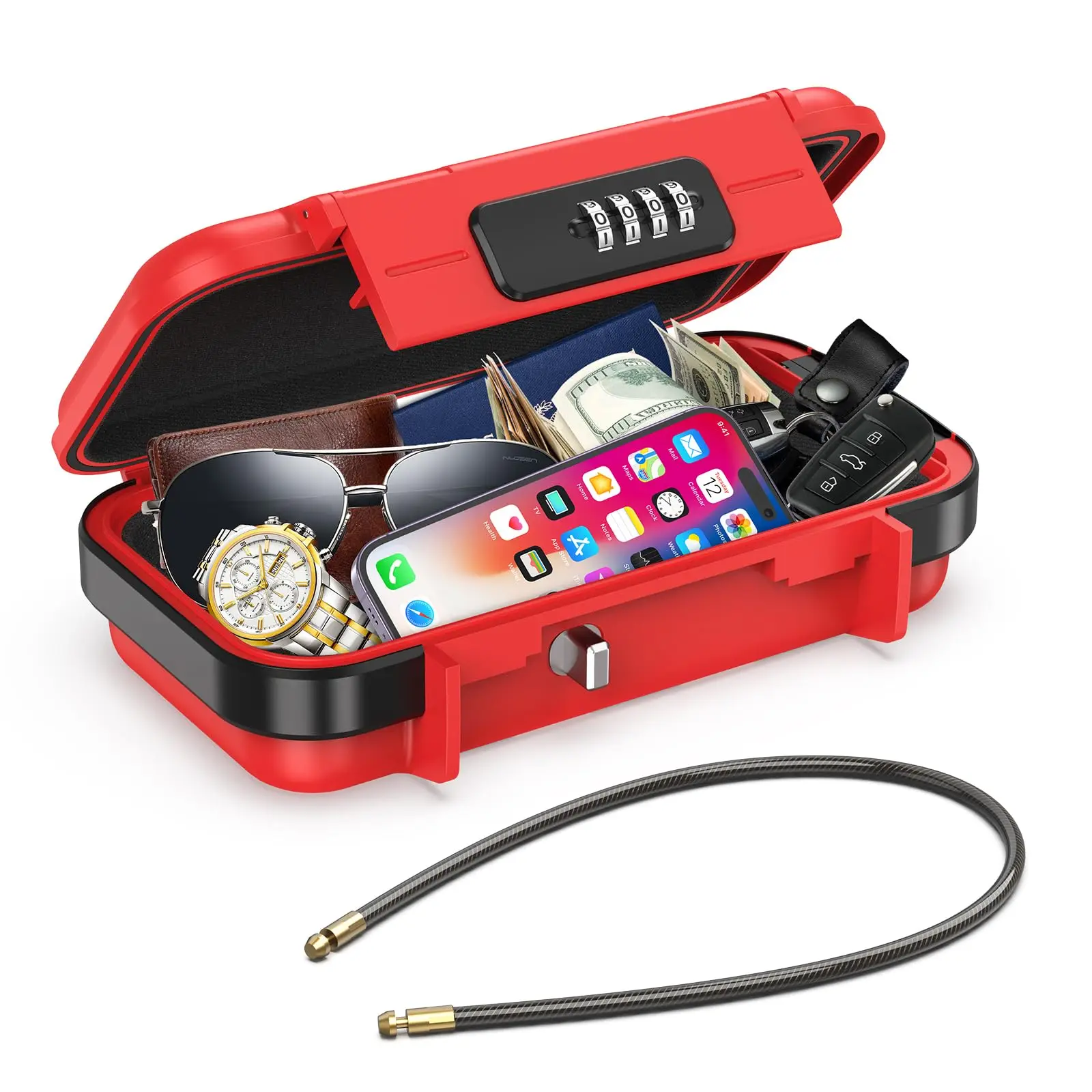 Portable Safe Box Combination Security Case LockBox with Code Waterproof Anti-Theft Mini Travel Safe Box with Removable Chain