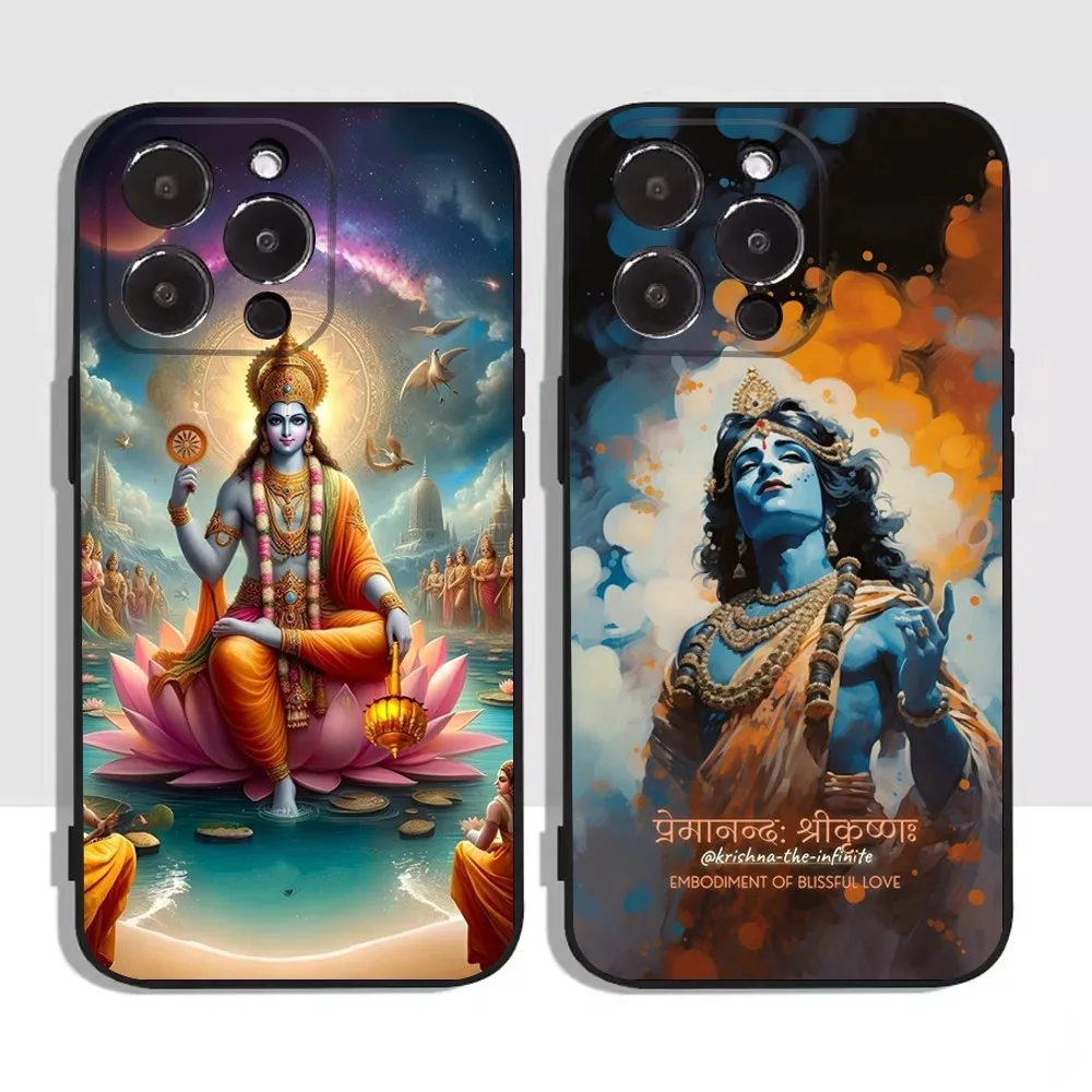 Vishnu Hare Krishna Phone Case For Apple iPhone 15,14,13,12,11,XS,XR,X,8,7,Pro,Max,Plus,mini Silicone Black Cover