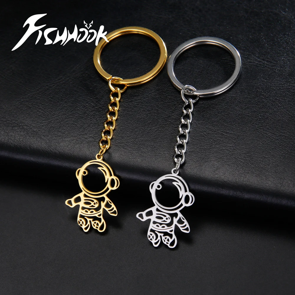 Fishhook Astronaut Keychain Car Key Chain Ring Space Universe Rocket UFO Gift For Woman Man Kid Stainless Steel Jewelry New