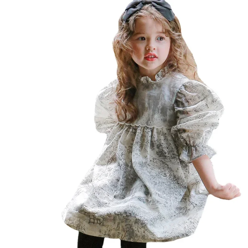 New Arrival Spring Autumn Toddler Kids Long Sleeve Floral Dress Girls Baby Korean Lace Straight Dress Children Clothing CC005