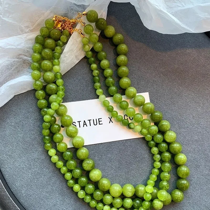 

Minar Textured 6 8 10mm Green Color Agate Natural Stone Beaded Necklace for Women 14K Real Gold Plated Copper Chain Chokers