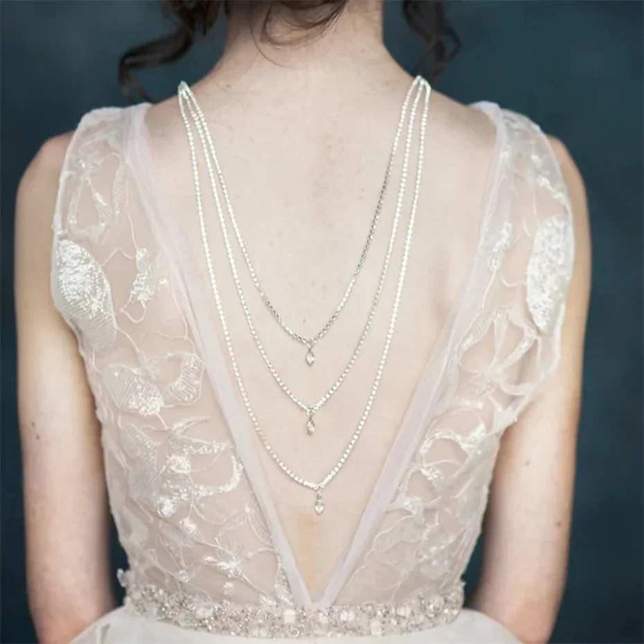 Rhinestone Bridal Backdrop Necklace Crystal Trendy Women Jewelry Body Chain Wedding Backless Party Dress Back Necklace Gift