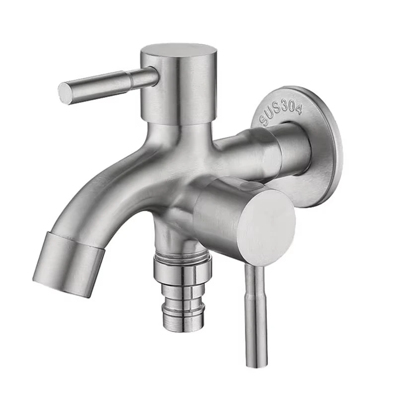 Double Garden Tap Stainless Steel Outside Tap Double Outlet Water Faucet Sturdy 2 Way Garden Faucet Water Hose Outlet