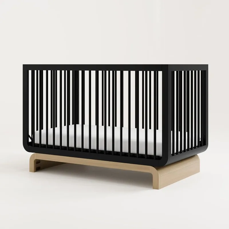 5-in-1 Convertible Crib with Bonus Toddler Guardrail (Black with Driftwood) – Toddler Guardrail Included in Box