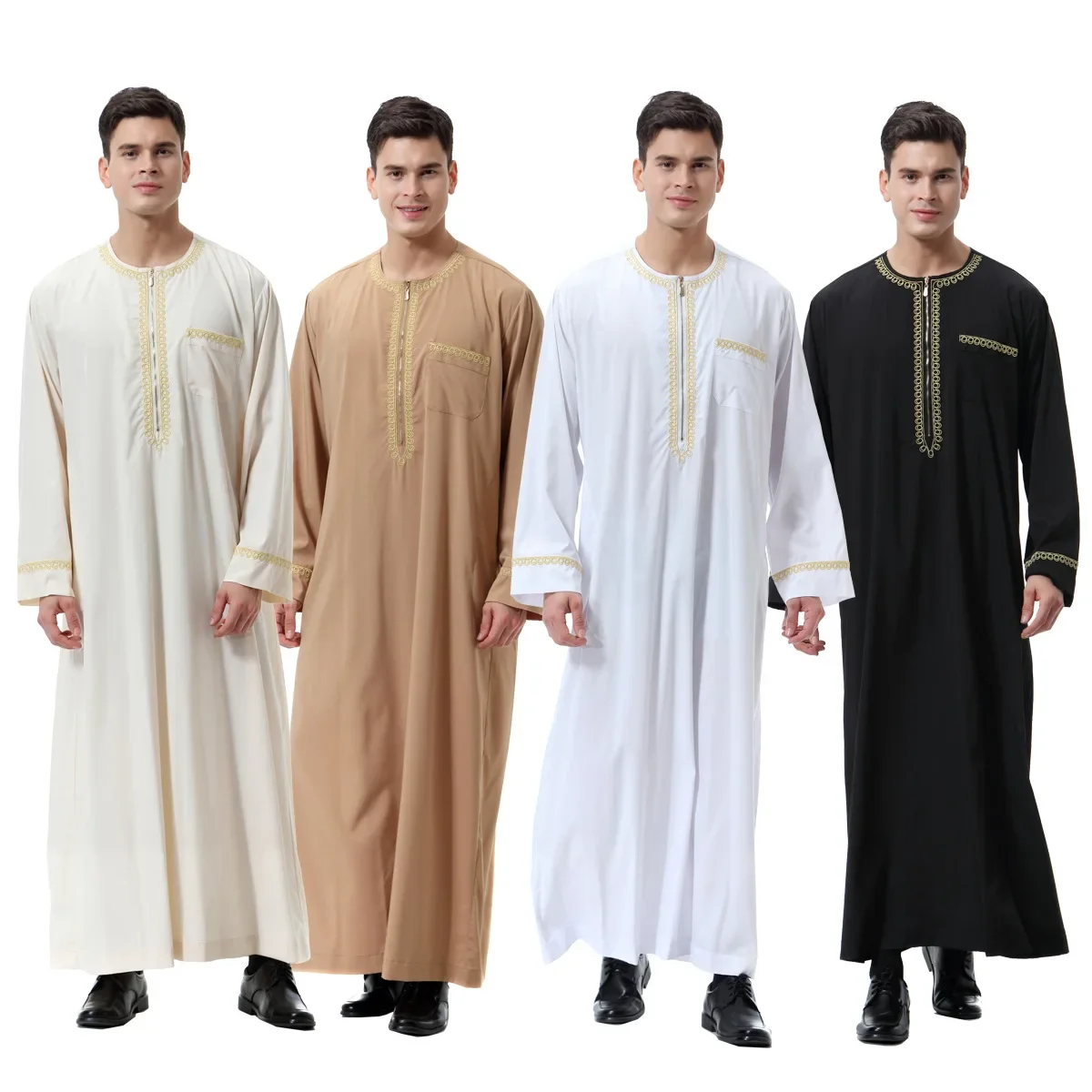 White Robe Spring Jubba Thobe for Muslim Men Arabic Wear Elegant Kaftan Pakistan Long Sleeve Dubai Tradistional Wear Thobe