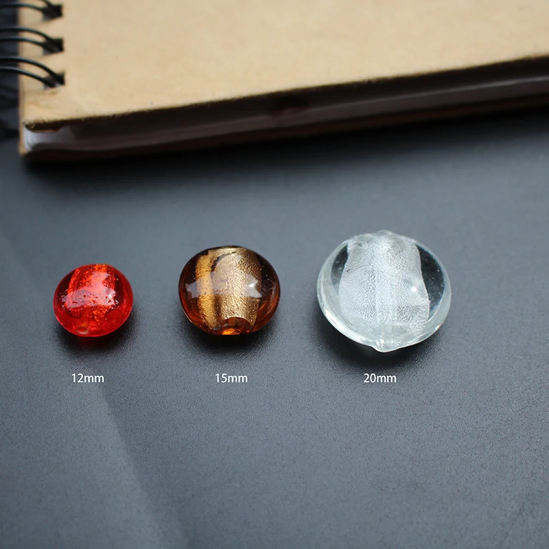 10Pcs 12 15 20mm Round Flat Lampwork glass beads Foil Multi- color for jewelry Bracelet Necklace Earring Craft DIY Making