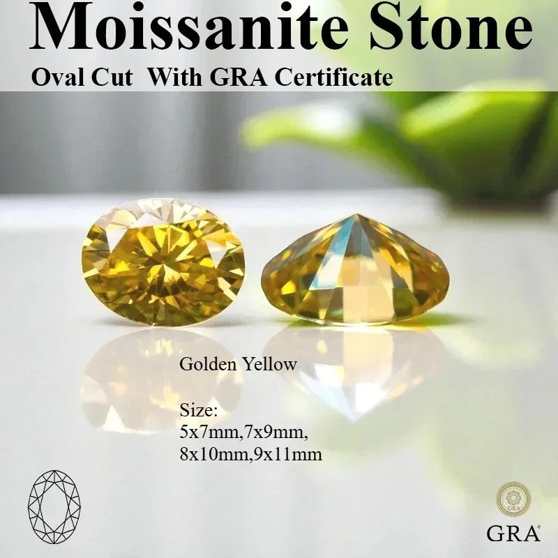  NEW Moissanite Stone Golden Yellow Oval Cut VVS Lab Created Gemstone Pass Diamond Tester With Certificate For Jewely Making