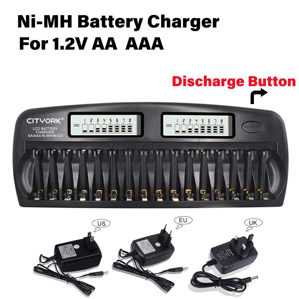 AA AAA Ni-MH Battery Charger for 1.2V Ni-CD NIMH Rechargeable AA/AAA Battery for Ni CD 16 Slots Charger with LED Digital Display