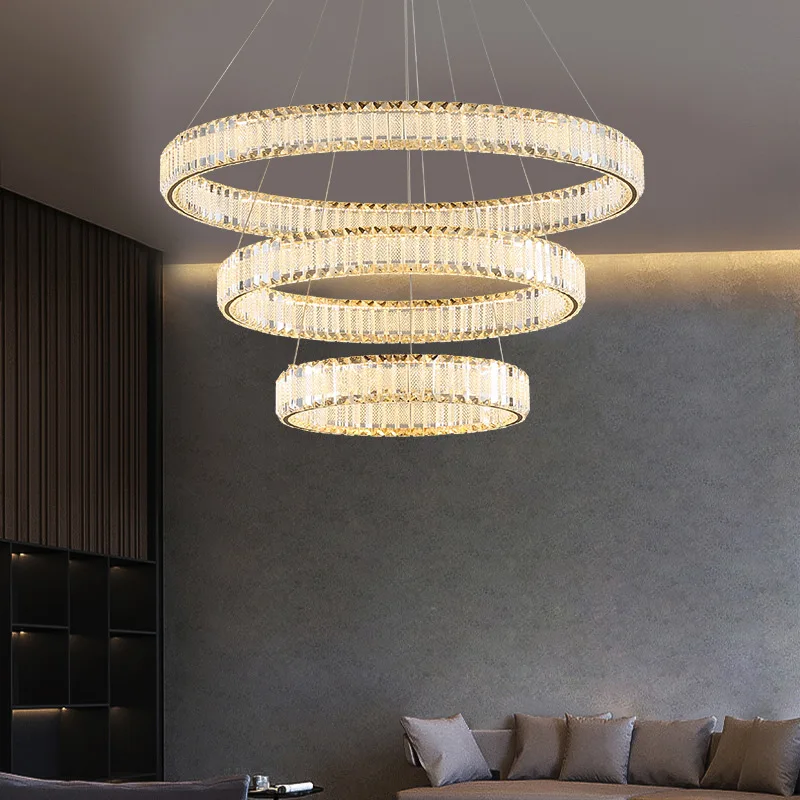 Modern Living Room Chandelier Luxury Wind Crystal Main Lamp Simple Atmosphere Restaurant Lamp Crystal Charm LED Pendant Light