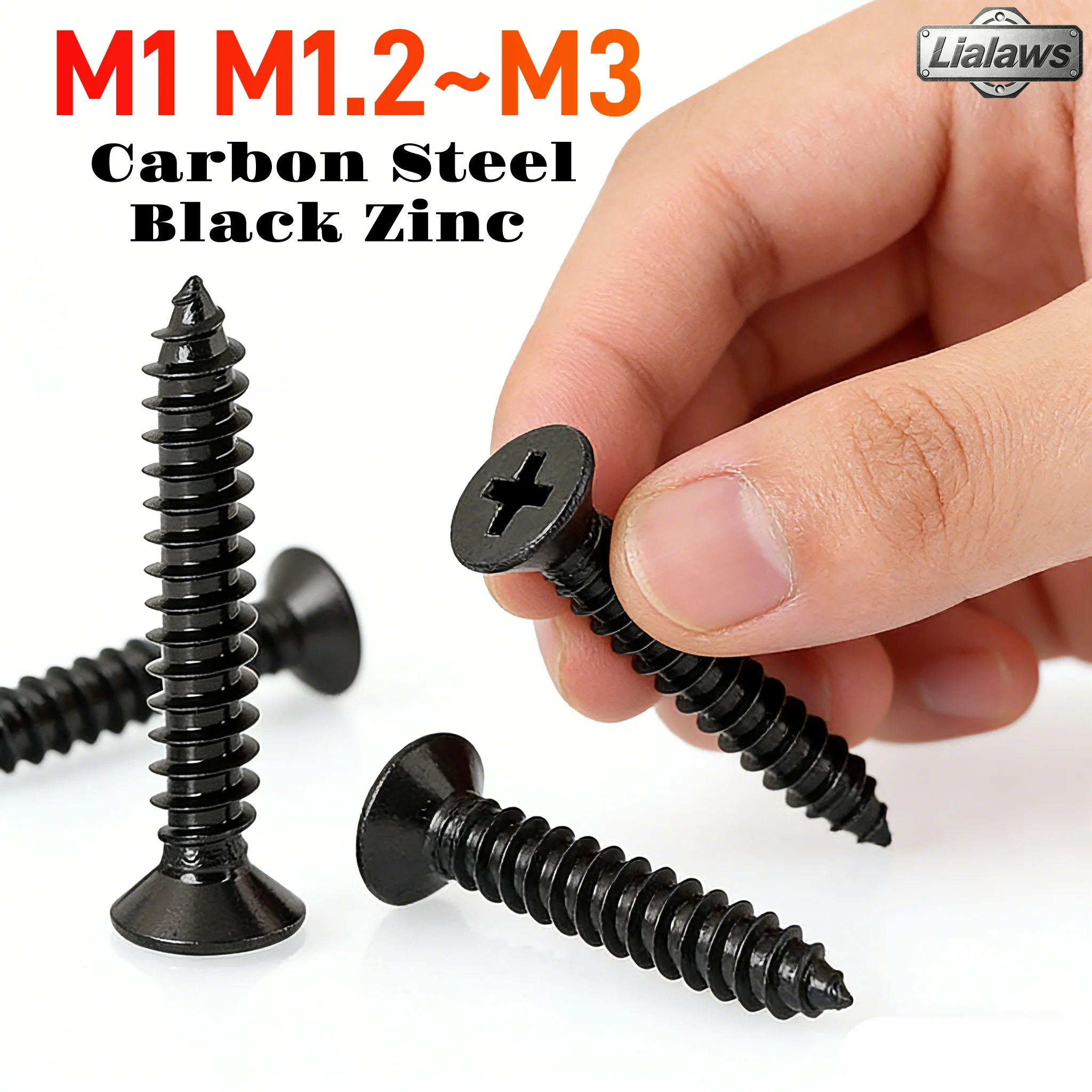 M1 M1.2 M1.4 M1.7 M2 M2.3 M2.6 M3 Black Phillips Cross Countersunk Head Flat Head Self-Tapping Screw Mini Small Wood Screw