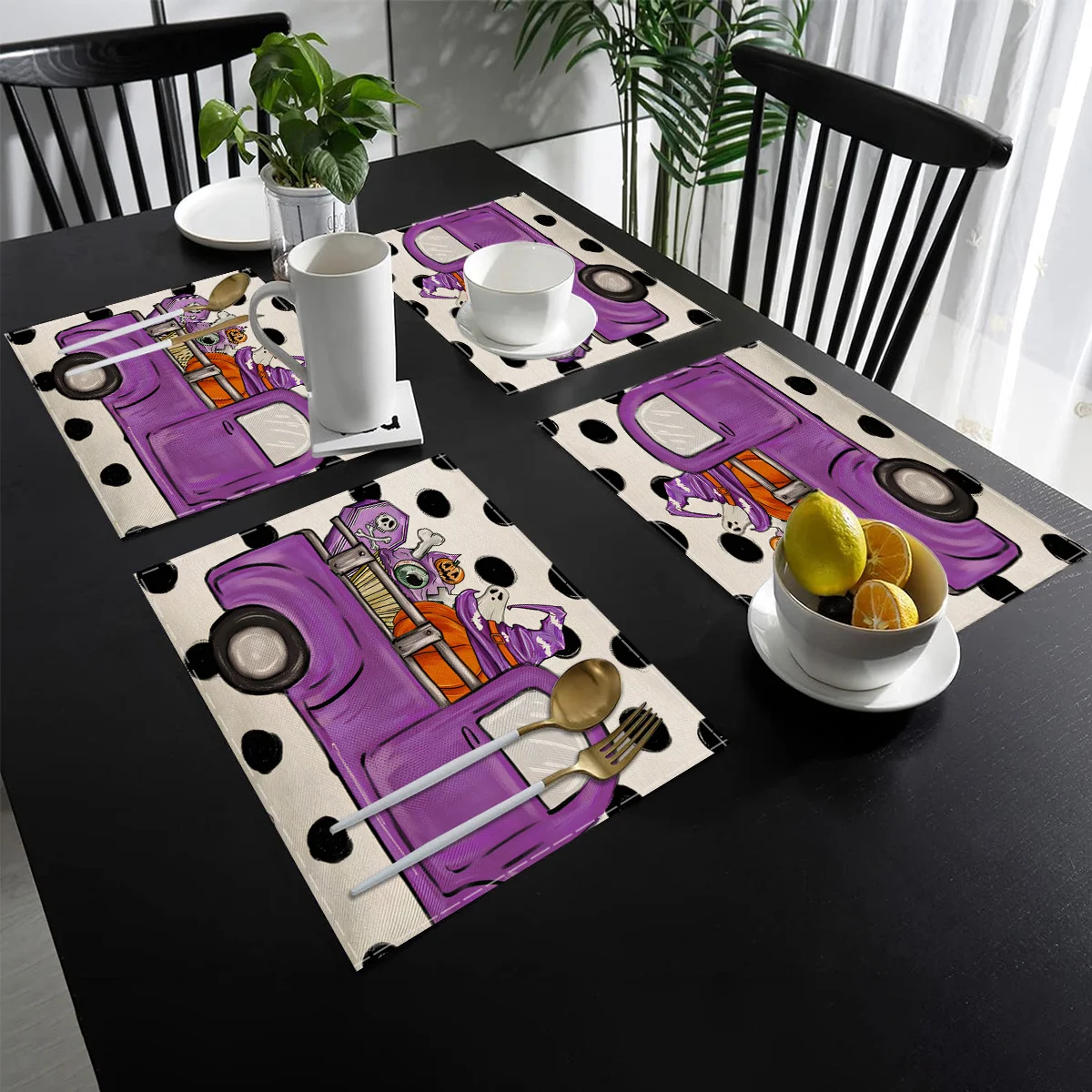 1PC Purple Halloween Placemats Funny & Festive Design Perfect For Indoor & Outdoor Parties